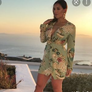 Printed Long Sleeve Wrap Mini Dress 